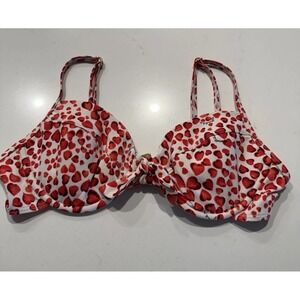 GUESS Heart Print Bikini Top Underwire Size 36 B/C Retro Pinup Red White Glam